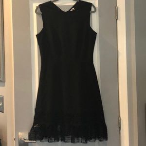 Black Sleeveless A-Line Midi Dress w/ Crochet Trim